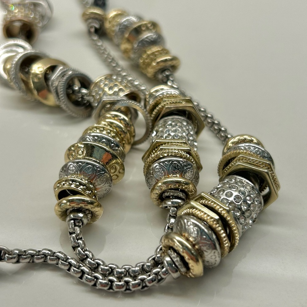 Chico’s Chunky Necklace - Gold & Silver Rhinestones, with Boho Braided String